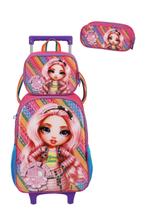 Kit Mochila De Rodinhas Lancheira Estojo Menina Rainbow High