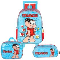 Kit Mochila De Rodinhas Lancheira Estojo Mônica Magali