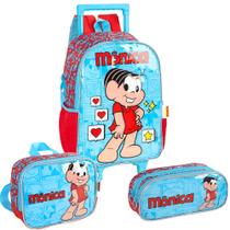 Kit Mochila De Rodinhas Lancheira Estojo Mônica Magali