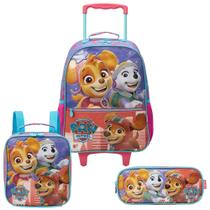 Kit Mochila De Rodinhas Lancheira Estojo Paw Patrol Girls