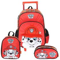Kit Mochila De Rodinhas Lancheira Estojo Paw Patrol Pelúcia