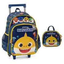 Kit Mochila de Rodinhas Lancheira Luxcel Baby Shark Azul