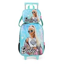 KIT MOCHILA DE RODINHAS LANCHEIRA LUXCEL BARBIE Azul
