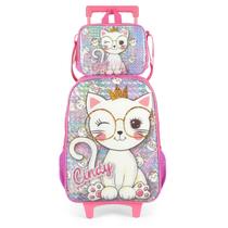 Kit Mochila De Rodinhas Lancheira Luxcel Cindy Rosa