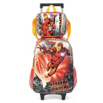 Kit Mochila De Rodinhas Lancheira Luxcel Iron Man Preto