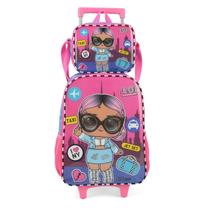 Kit Mochila De Rodinhas Lancheira Luxcel Lol Pink