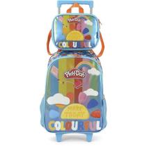 KIT MOCHILA DE RODINHAS LANCHEIRA LUXCEL PLAY DOH Azul