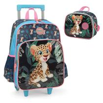 Kit Mochila de Rodinhas Lancheira Luxcel Up4You Onça Verde Kit Mochila de Rodinhas Lancheira Luxcel Up4You Onça Verde