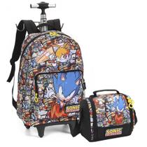 Kit Mochila De Rodinhas Lancheira Sonic Premium SEGA - Luxcel