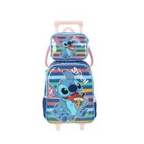 Kit Mochila de Rodinhas + Lancheira Stitch Azul - Luxcel