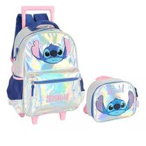 Kit Mochila de Rodinhas + Lancheira STITCH Holografica Luxcel