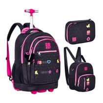 Kit Mochila de Rodinhas Lancheira Térmica e Estojo Rebecca Bonbon Grande Soft Texturizado Matelassê RB24538