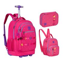 Kit Mochila de Rodinhas Lancheira Térmica e Estojo Rebecca Bonbon Grande Soft Texturizado Matelassê RB24538