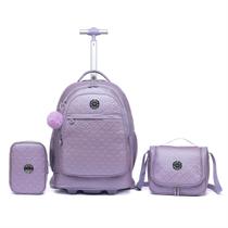 Kit Mochila de Rodinhas Lancheira Térmica Estojo Box Escolar Menina Juvenil Resistente