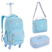 Kit Mochila de Rodinhas + Lancheira Térmica + Estojo Box Just DENLEX