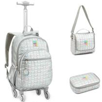 Kit Mochila de Rodinhas + Lancheira Térmica + Estojo Box Just Keep On Smiling DENLEX