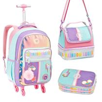 Kit Mochila de Rodinhas + Lancheira Térmica + Estojo Box Rainbow Squad DENLEX Kit Mochila de Rodinhas + Lancheira Térmica + Estojo Box Rainbow Squad DENLEX