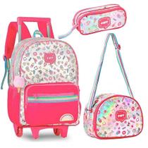 Kit Mochila de Rodinhas + Lancheira Térmica + Estojo Duplo Happy CLIO