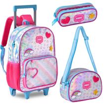 Kit Mochila de Rodinhas + Lancheira Térmica + Estojo Duplo Happy CLIO