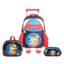 Kit Mochila De Rodinhas Lancheira Térmica Estojo Escola NASA