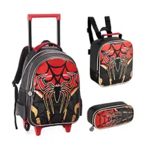 Kit Mochila de Rodinhas + Lancheira Térmica + Estojo Menino Aranha Dark Spider DENLEX