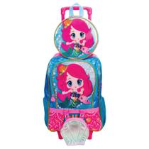 Kit Mochila de Rodinhas Lancheira Térmica Sestini Anime Infantil Escolar Menina Sereia