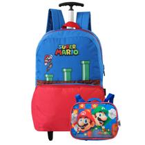 Kit Mochila De Rodinhas + Lancheira Térmica Super Mario Bros