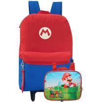 Kit Mochila De Rodinhas + Lancheira Térmica Super Mario Bros