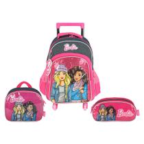 Kit Mochila De Rodinhas LED Lancheira Estojo Barbie Fashion