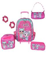 Kit mochila de rodinhas LOL Surprise infantil escolar meninas rosa baguete