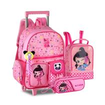 Kit Mochila de Rodinhas Luluca C/ Lancheira Térmica E Estojo Duplo Escolar Rosa - Clio