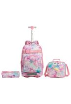 Kit Mochila De Rodinhas Menina Escolar Infantil Reforçada