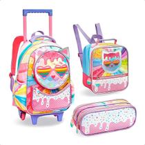 Kit Mochila De Rodinhas Meninas Lancheira Estojo - Rosa Kit Mochila De Rodinhas Meninas Lancheira Estojo - Rosa