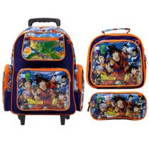 Kit Mochila de Rodinhas Menino Azul Dragon Ball 3 Pçs Escola Kit Mochila de Rodinhas Menino Azul Dragon Ball 3 Pçs Escola