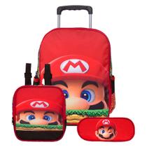 Kit Mochila de Rodinhas Menino Vermelha Super Mario 3 Pçs Kit Mochila de Rodinhas Menino Vermelha Super Mario 3 Pçs
