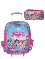 Kit mochila de rodinhas mochilete princesas infantil escolar meninas estojo rosa bolsa aula