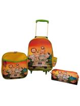 Kit mochila de rodinhas pequena safari creche infantil escolar criança a partir de 1 ano bolsa zoo