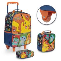 Kit Mochila De Rodinhas Pokémon Azul Bolsa Escolar Grande