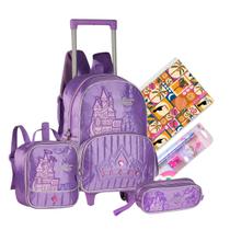 Kit Mochila de Rodinhas Pricess Castelo Luzes Que Piscam Original Completo Kit Mochila de Rodinhas Pricess Castelo Luzes Que Piscam Original Completo