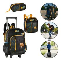 Kit Mochila de Rodinhas Skate Board Lancheira Térmica Estojo Escolar Infantil Menino Clio Style