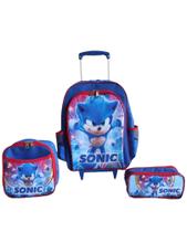 Kit mochila de rodinhas sonic game meninos infantil escolar azul bolsa aulas