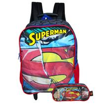 Kit Mochila De Rodinhas Superman Com Estojo Infantil Escolar
