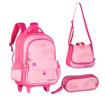 Kit Mochila De Rodinhas Sweet Queen Com Estojo Duplo e Lancheira Térmica Escola Passeio Ideal Para Volta Às Aulas Clio
