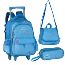 Kit Mochila De Rodinhas Sweet Queen Com Lancheira Para Manter Alimentos Frescos e Estojo Duplo Escola Passeio Clio
