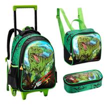 Kit Mochila Dinossauro Denlex Lancheira Estojo Dl1392 Cor Verde