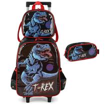 Kit Mochila Dinossauro T-rex + Estojo + Lancheira Azul Kit Mochila Dinossauro T-rex + Estojo + Lancheira Azul