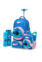 Kit Mochila Disney Lancheira Estojo Garrafa Escolar Stitch Rodinha