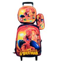 Kit Mochila do Homem Aranha com Rodinhas em 3D + Lancheira Térmica + Estojo Escolar