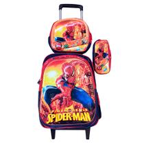 Kit Mochila do Homem Aranha Infantil em 3D com Rodinhas + Lancheira Térmica + Estojo Kit Mochila do Homem Aranha Infantil em 3D com Rodinhas + Lancheira Térmica + Estojo