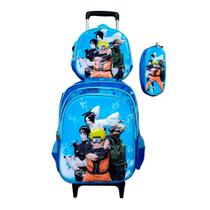 Kit Mochila do Naruto em 3D com Rodinhas + Lancheira Térmica + Estojo Escolar